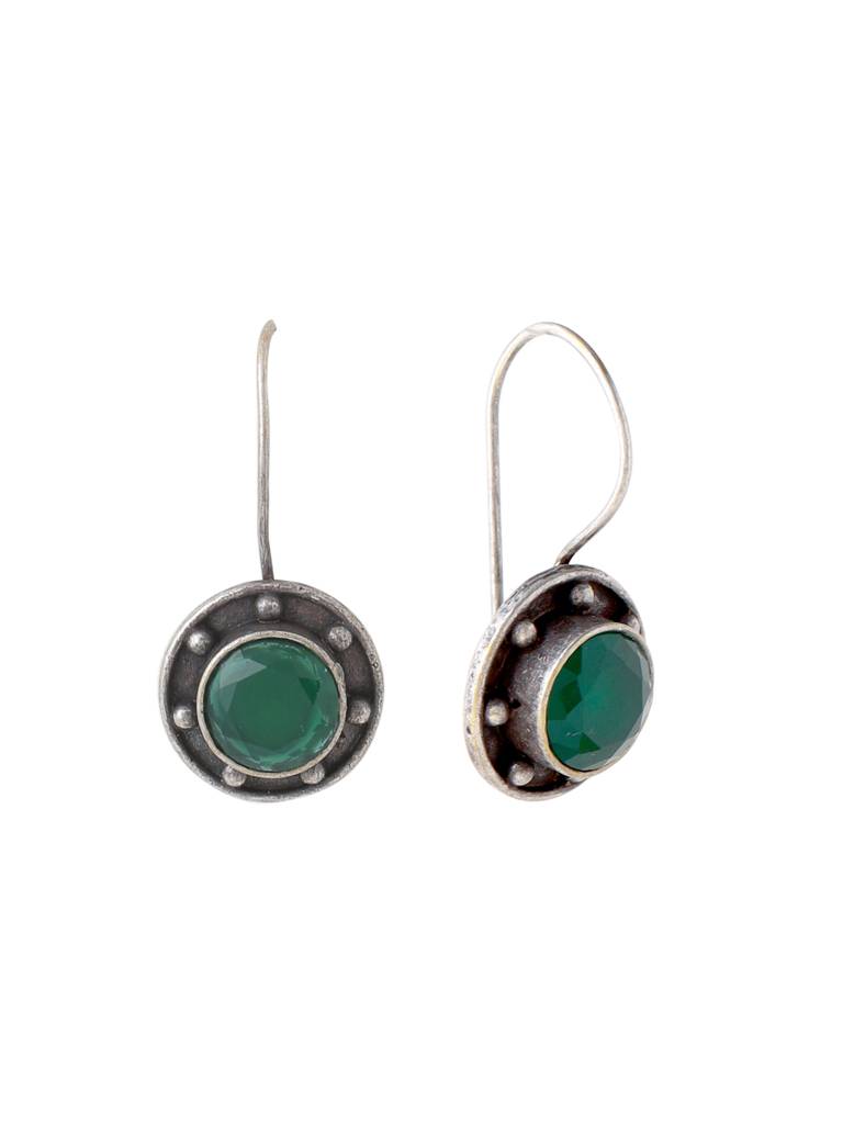 Silver Plated Oxidised Green Circular Studs : ABOSE19