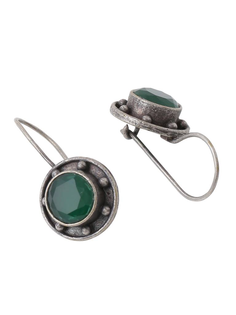 Silver Plated Oxidised Green Circular Studs : ABOSE19