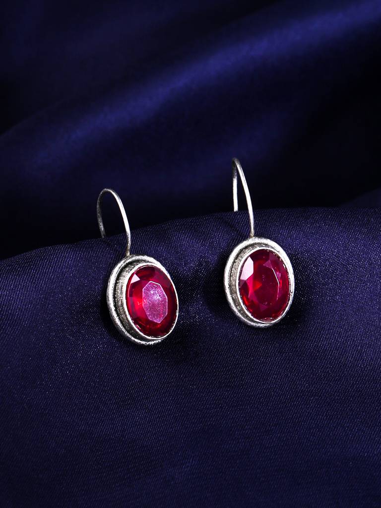 Silver Plated Oxidised Red Oval Studs : ABOSE22