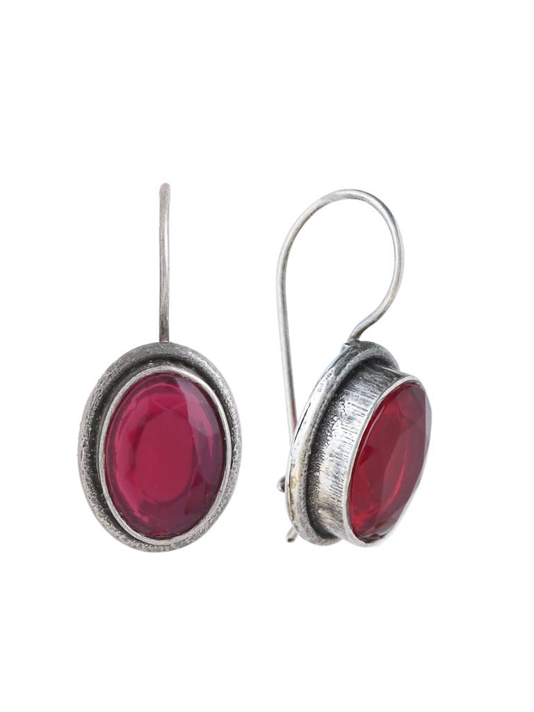 Silver Plated Oxidised Red Oval Studs : ABOSE22