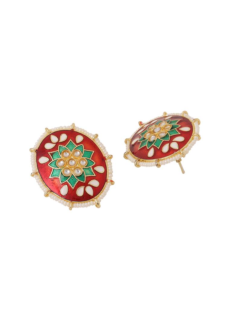 Handcrafted Gold Plated Red Enamelled Choker Set : ABOSJS01