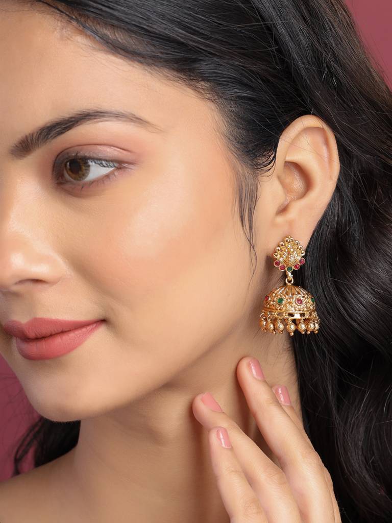Gold Plated Antique Finish Jhumkas : ABPKE104