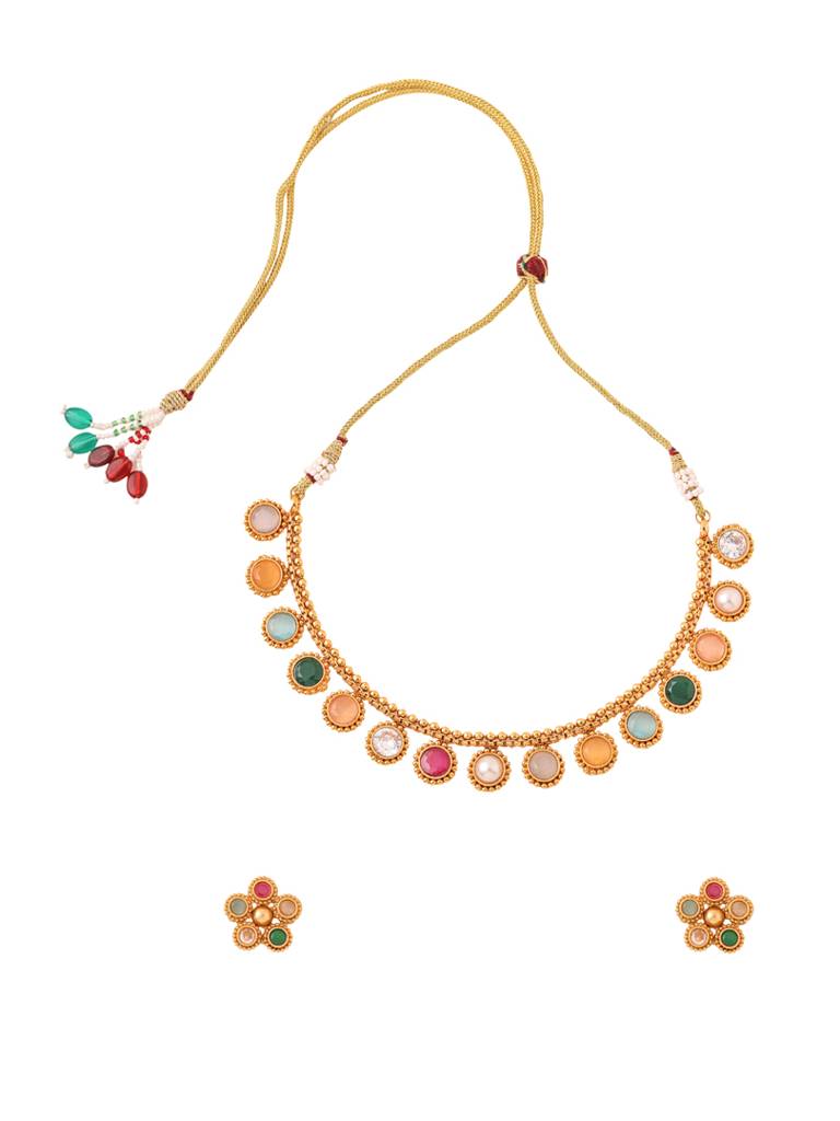 Gold Plated Multicolored Stone Circular Shaped Jewellery Set : ABPKJS01