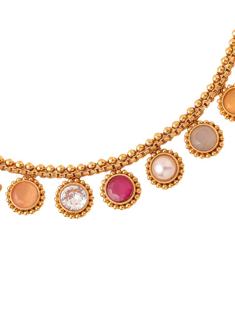 Gold Plated Multicolored Stone Circular Shaped Jewellery Set : ABPKJS01