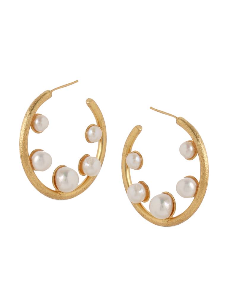 Handcrafted 18K Gold Plated Pearl Hoops : ABRKE07