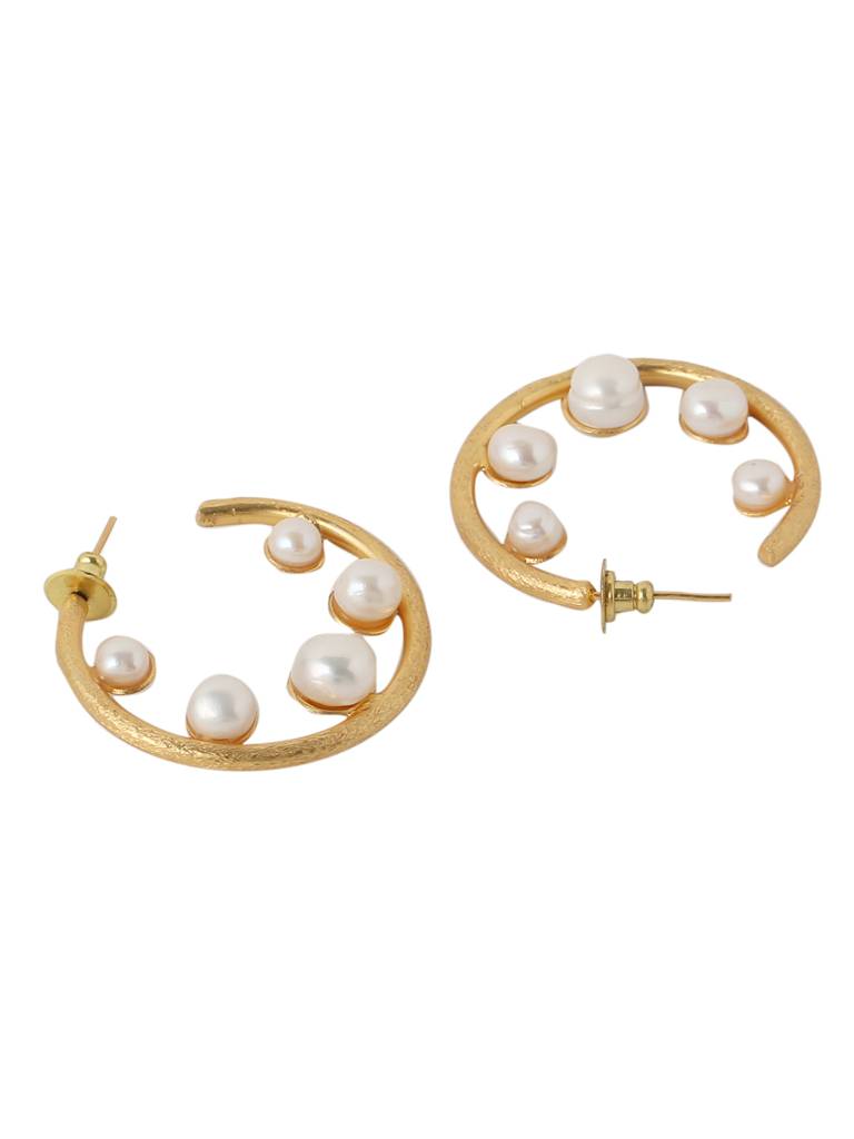 Handcrafted 18K Gold Plated Pearl Hoops : ABRKE07