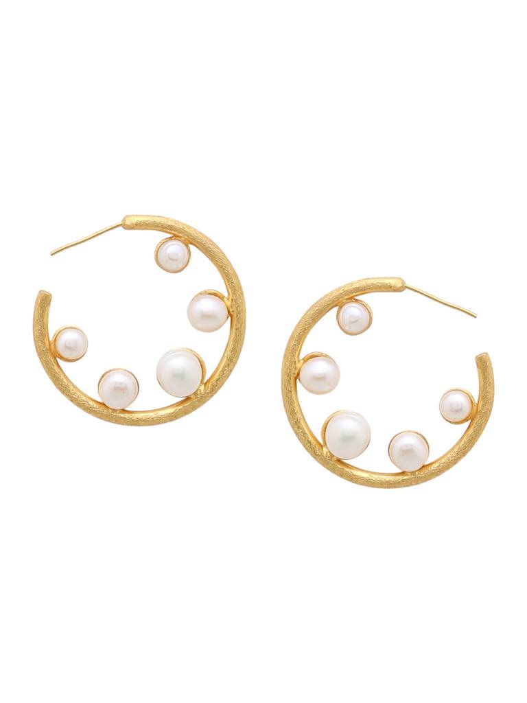 Handcrafted 18K Gold Plated Pearl Hoops : ABRKE07