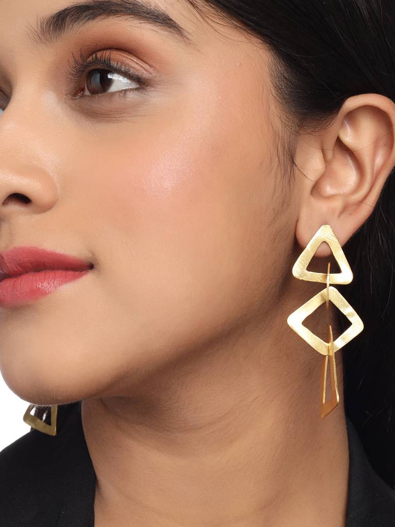 Handcrafted 18K Gold Plated Geometric Danglers : ABRKE11