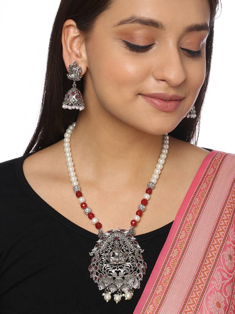 Silver Temple Pearl Jewellery Set : ABRSJS07