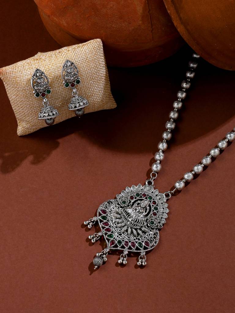 Silver Temple Jewellery Set-Multicolor : ABRSJS09