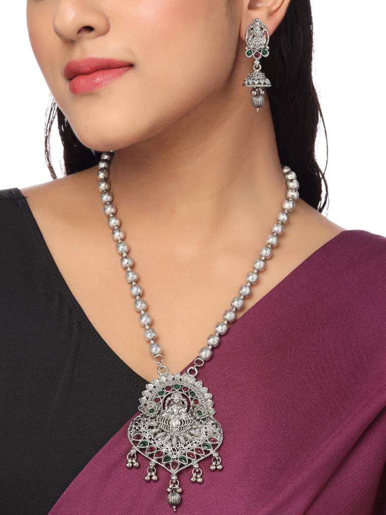 Silver Temple Jewellery Set-Multicolor : ABRSJS09