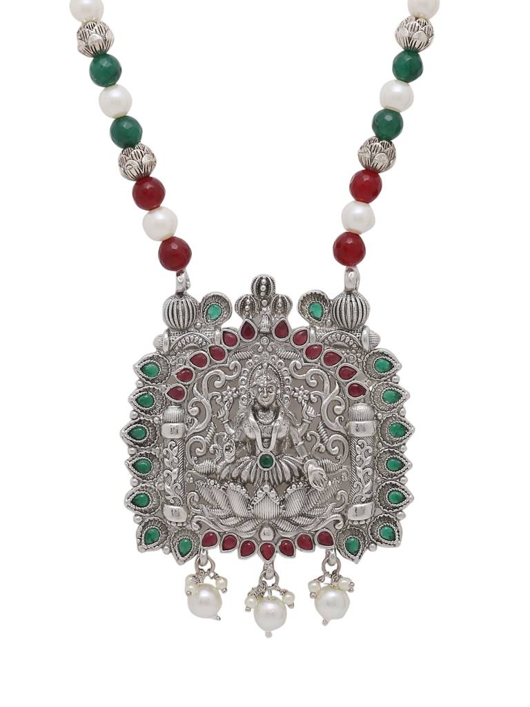 Silver Temple Pearl Jewellery Set-Multicolor : ABRSJS11