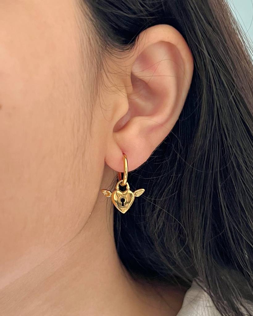 18K Gold Plated Heart Lock And Key Mismatched Earrings : E49
