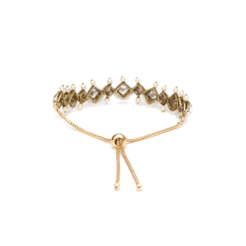 Golden Kite Shaped Kundan With White Pearls Adjustable Bracelet : ACB034
