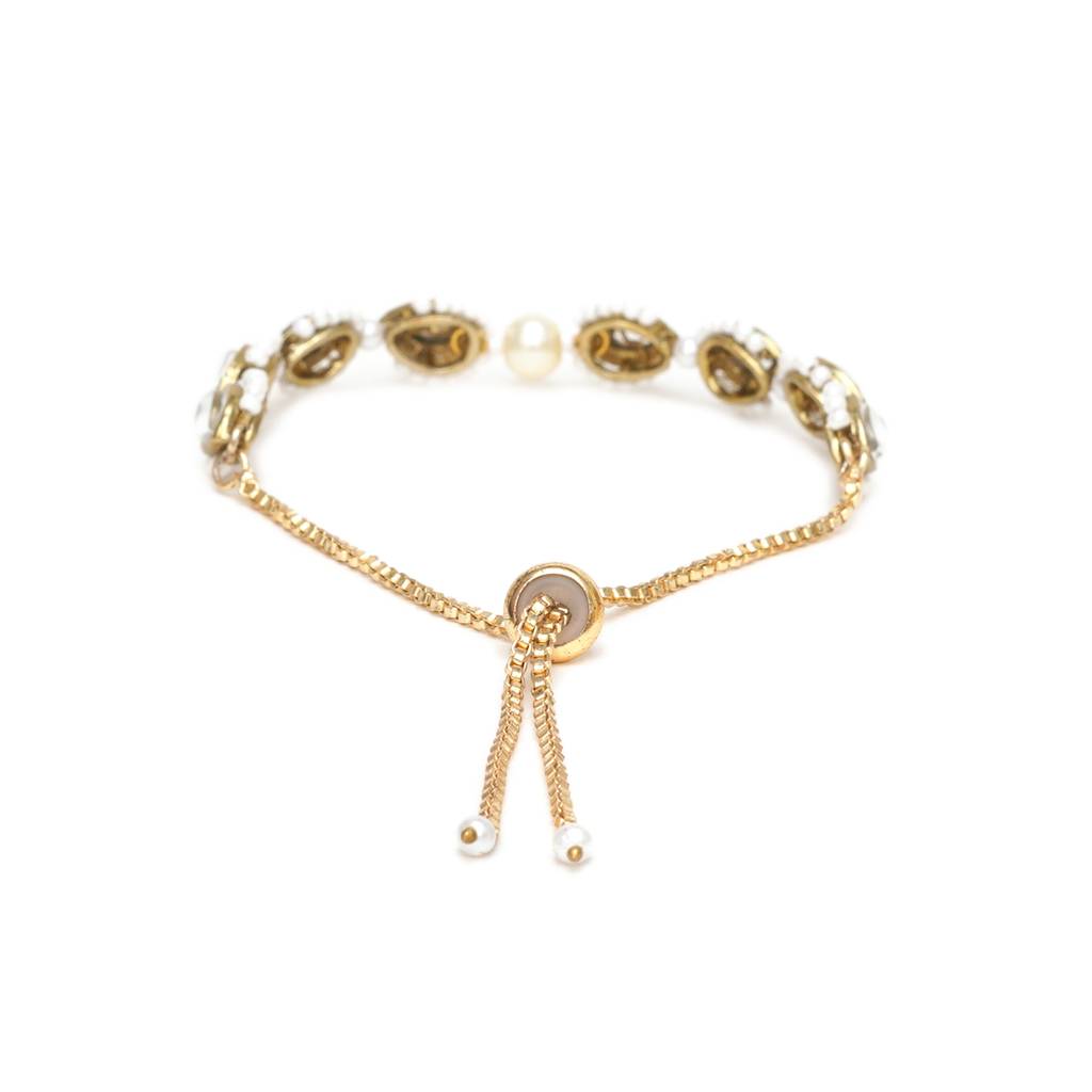 Golden Tilak Kundan With White Pearls Adjustable Bracelet : ACB035