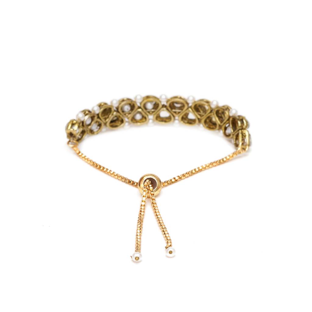 Golden Triangle Kundan With White Pearls Adjustable Bracelet : ACB036