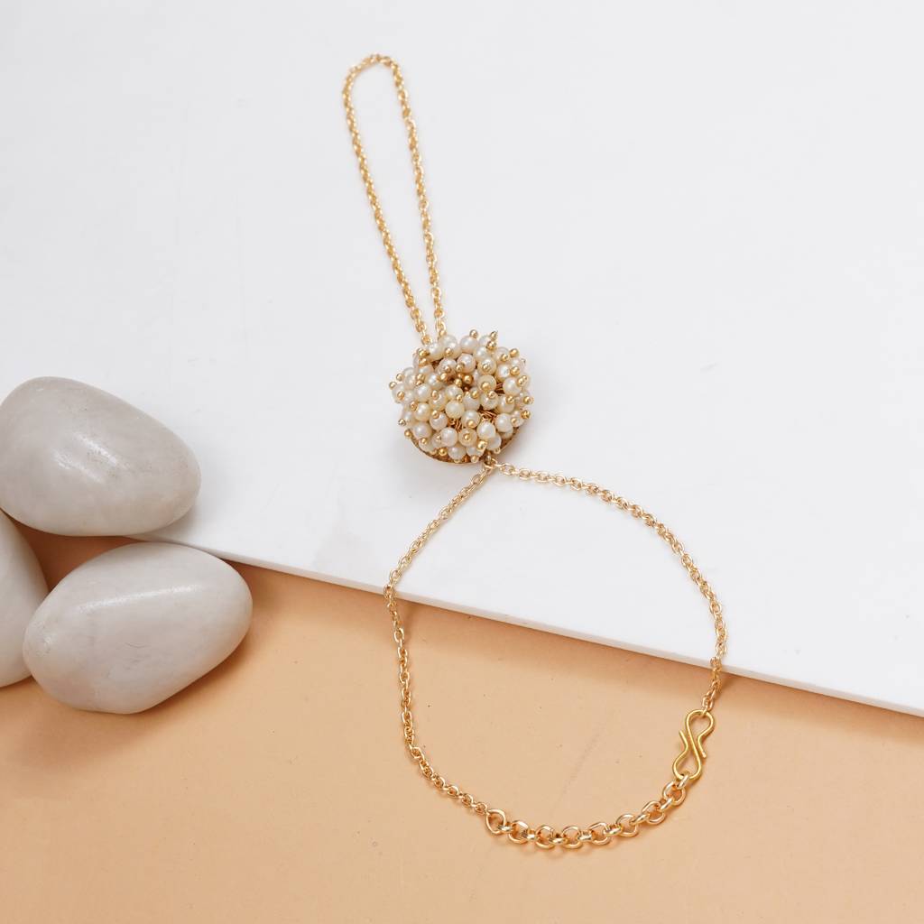 Golden Pearl Bloom Haathphool Bracelet : ACB039