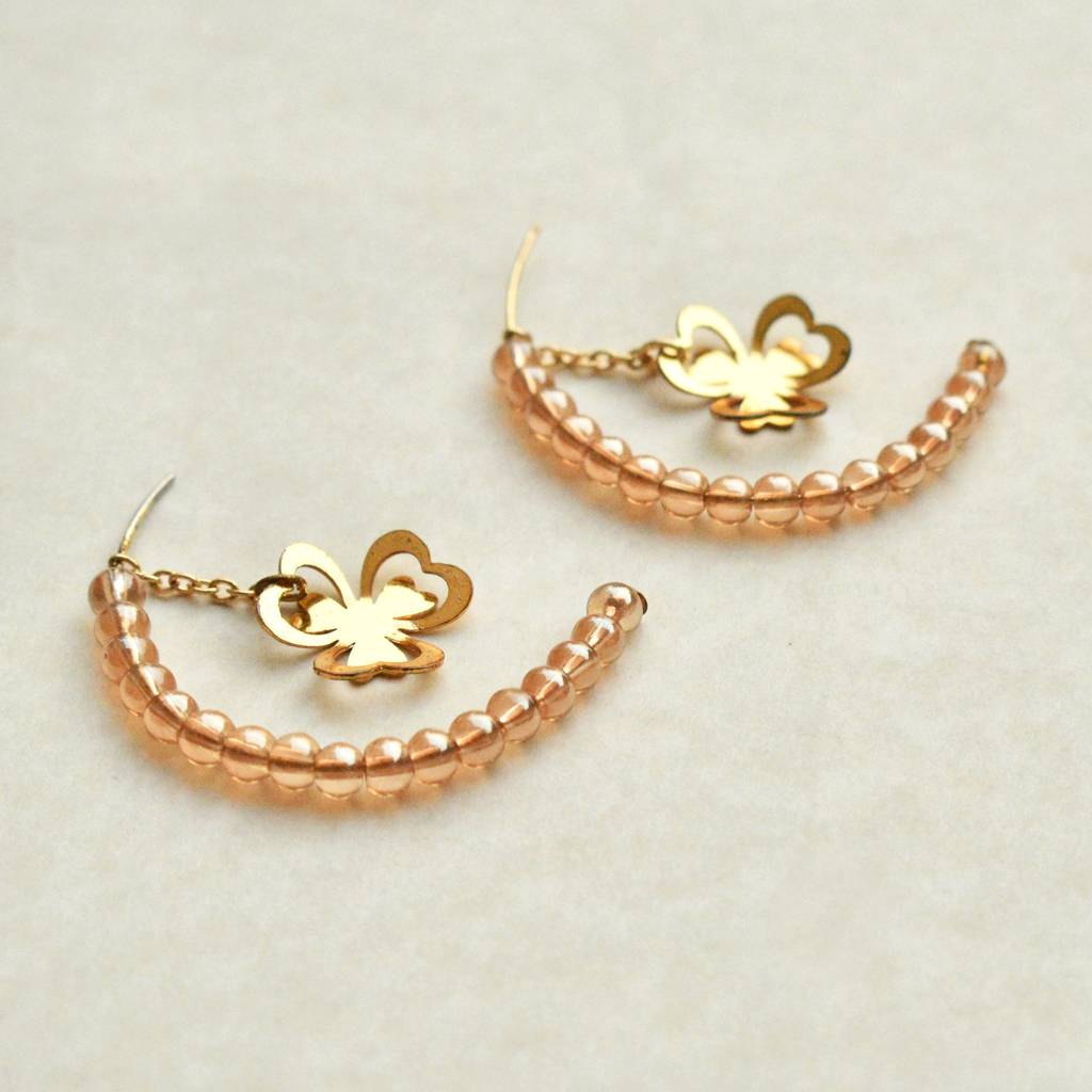 Floral Charm Drop Half Hoop Earring : ACE213