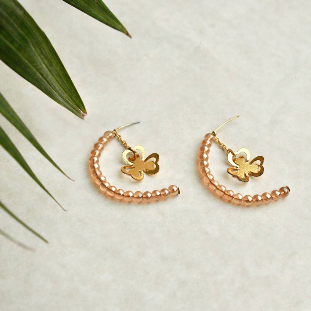 Floral Charm Drop Half Hoop Earring : ACE213