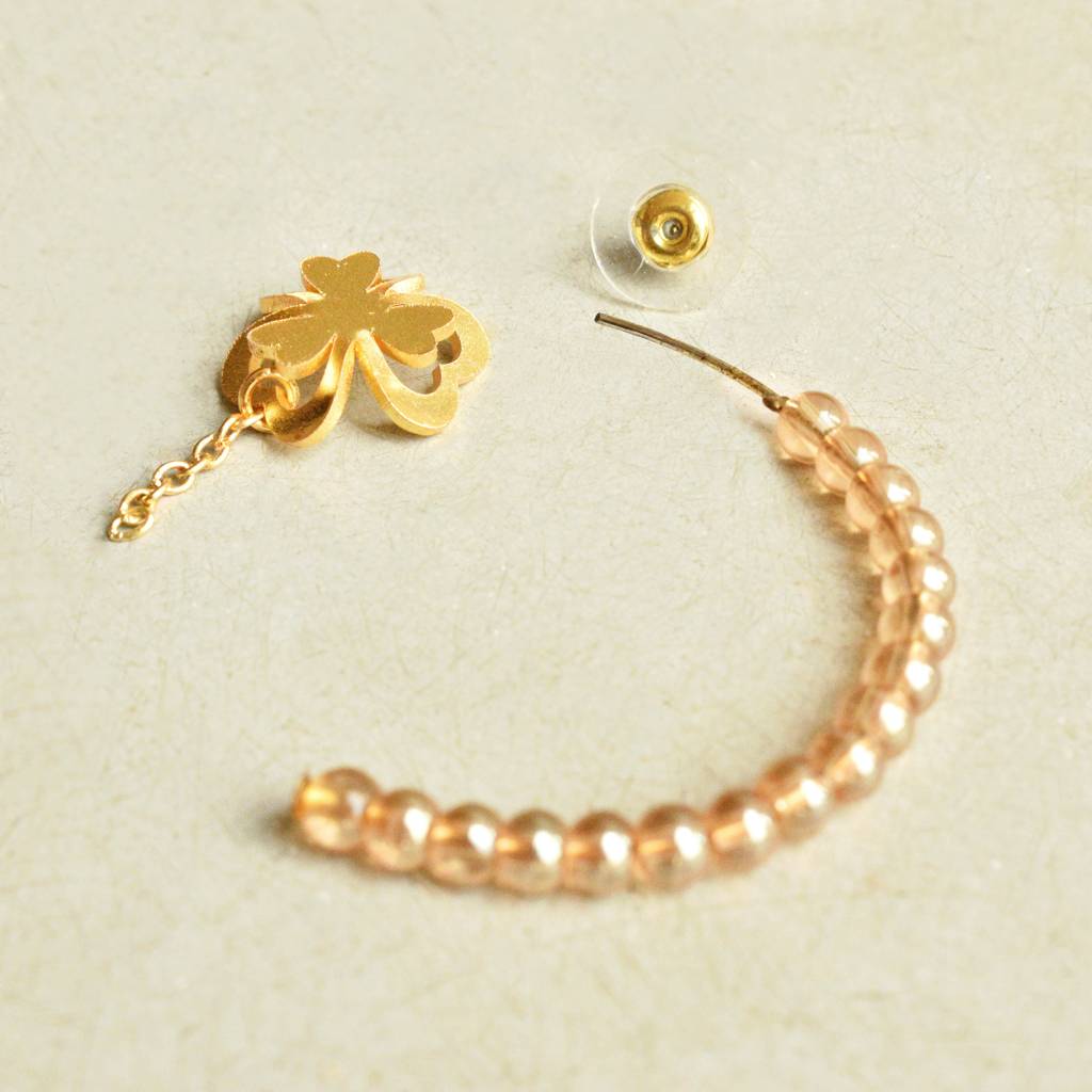 Floral Charm Drop Half Hoop Earring : ACE213