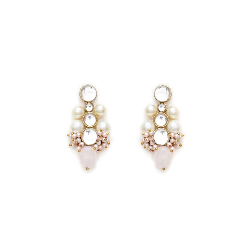 Baby Pink Glass Stone Kundan Earrings : ACE227