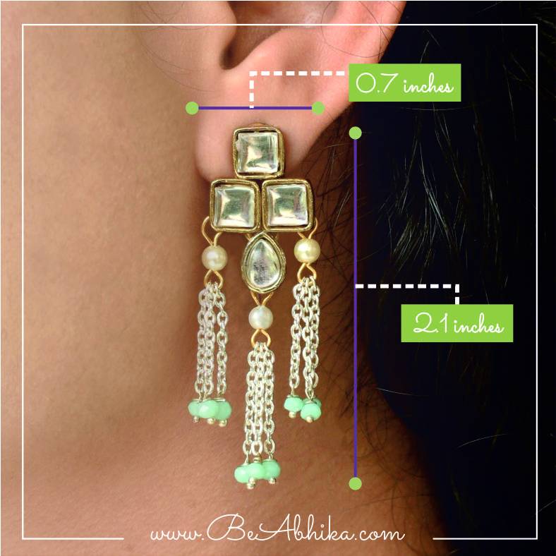 Silver Color Drop Chain & Kundan Earrings : ACE229