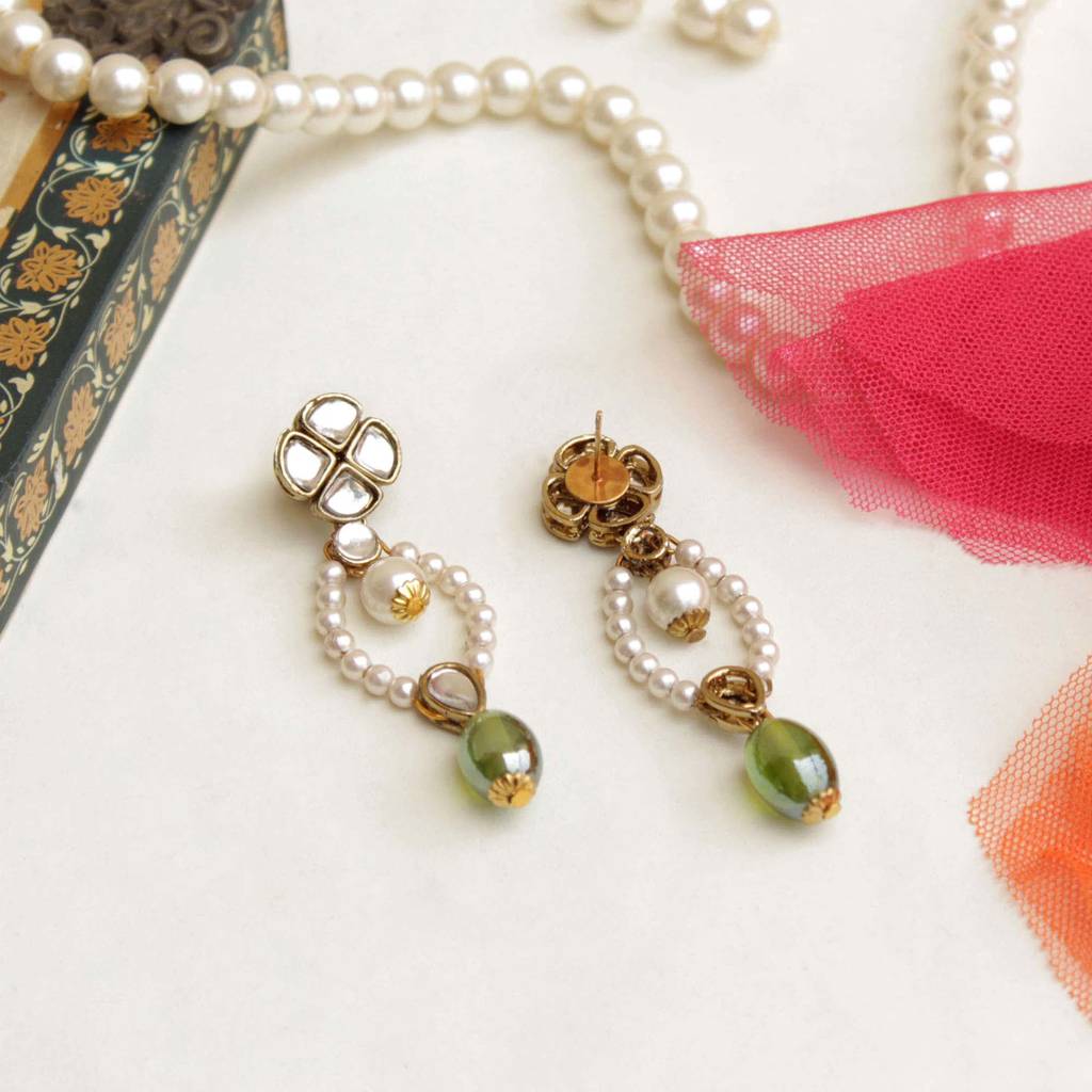 Semi Precious Beads & Kundan Earrings : ACE240