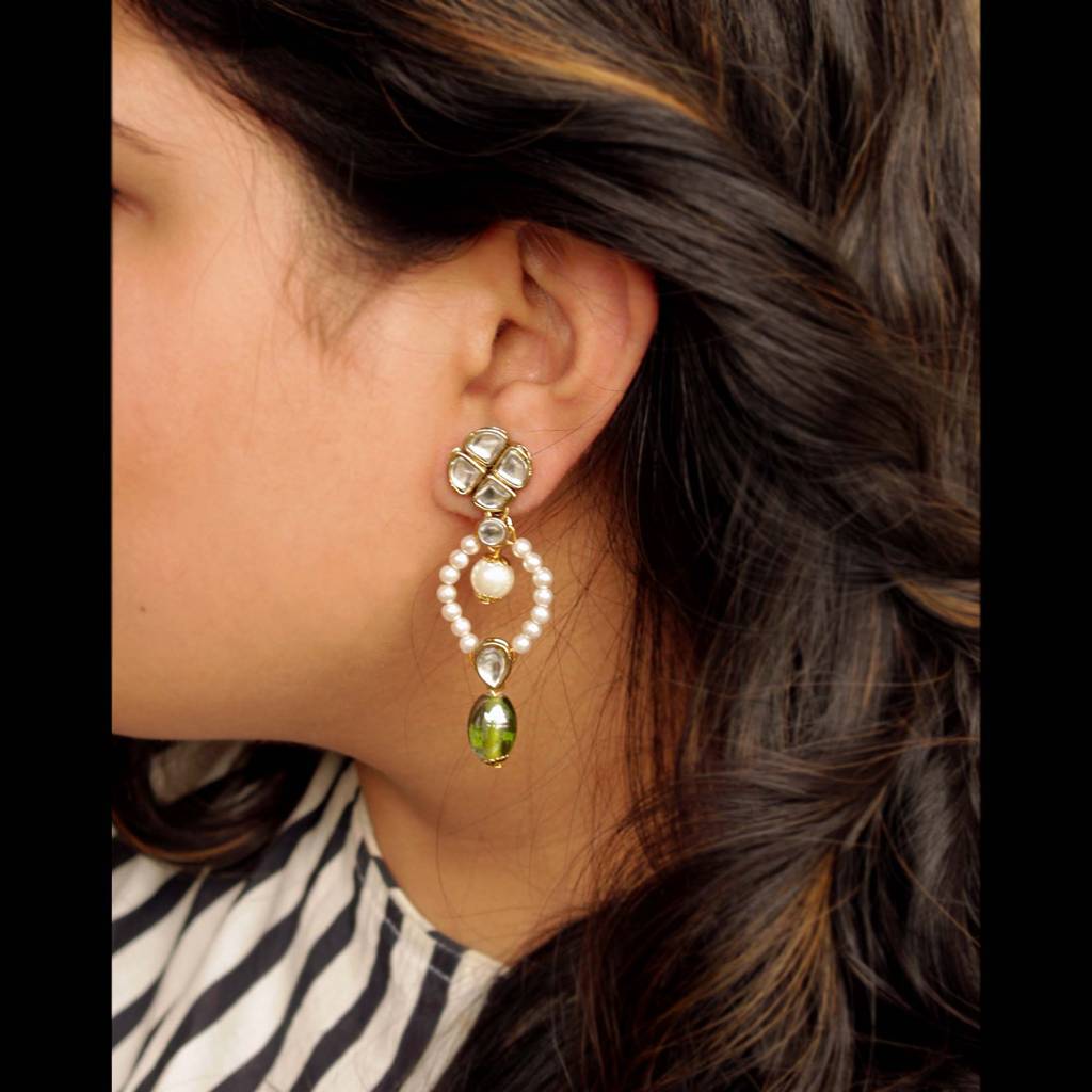 Semi Precious Beads & Kundan Earrings : ACE240