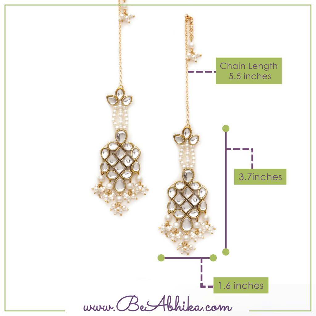 Gold Tone White Beads Kundan Kanauti Earrings : ACE270