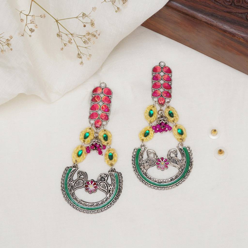 Peacock Charm Multicolor Statement Earrings : ACE291
