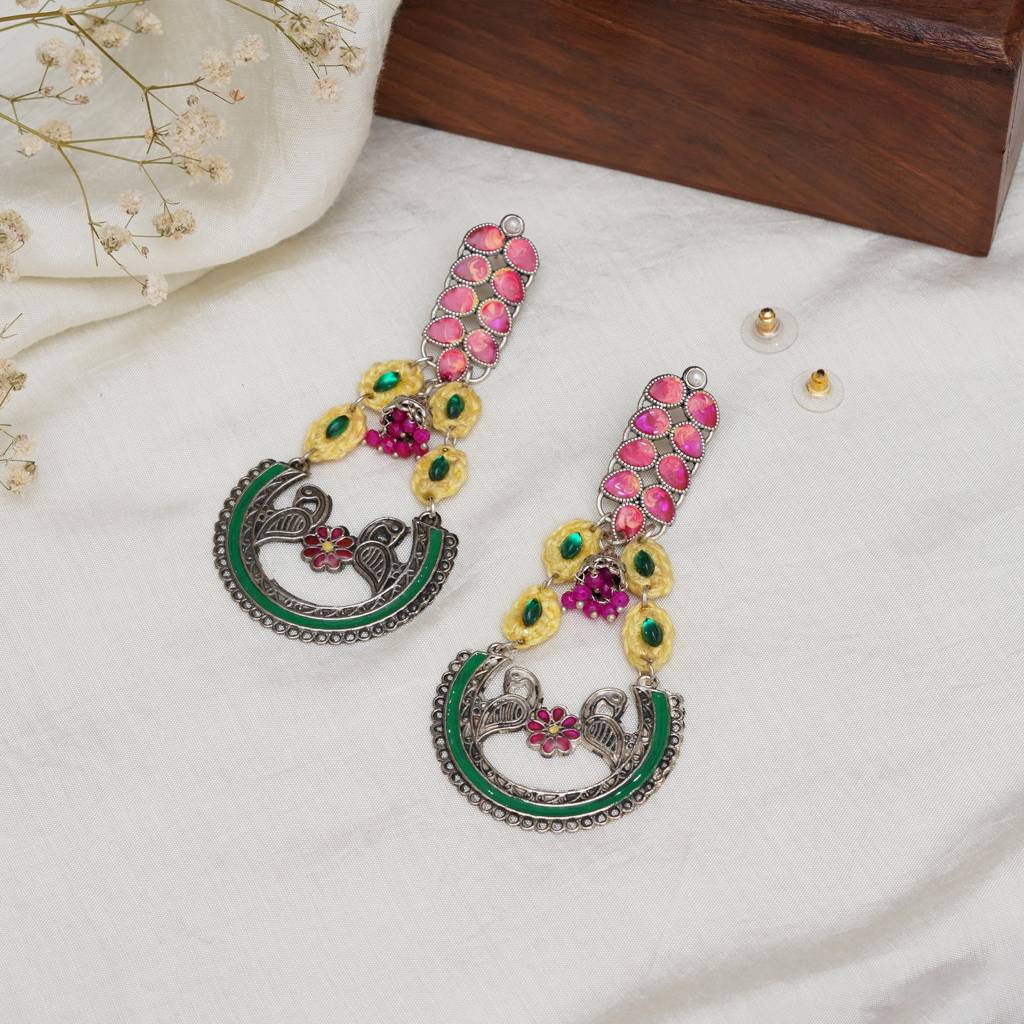 Peacock Charm Multicolor Statement Earrings : ACE291