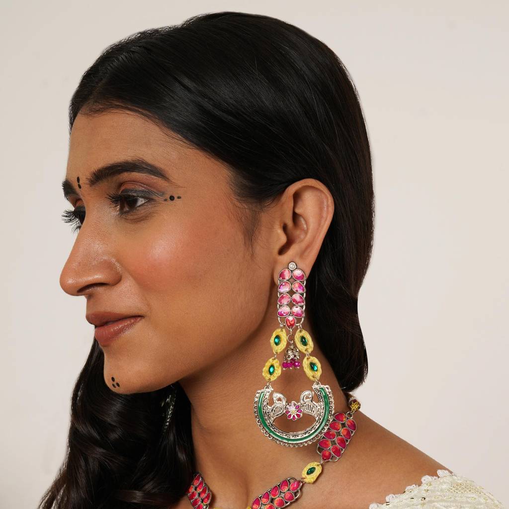 Peacock Charm Multicolor Statement Earrings : ACE291