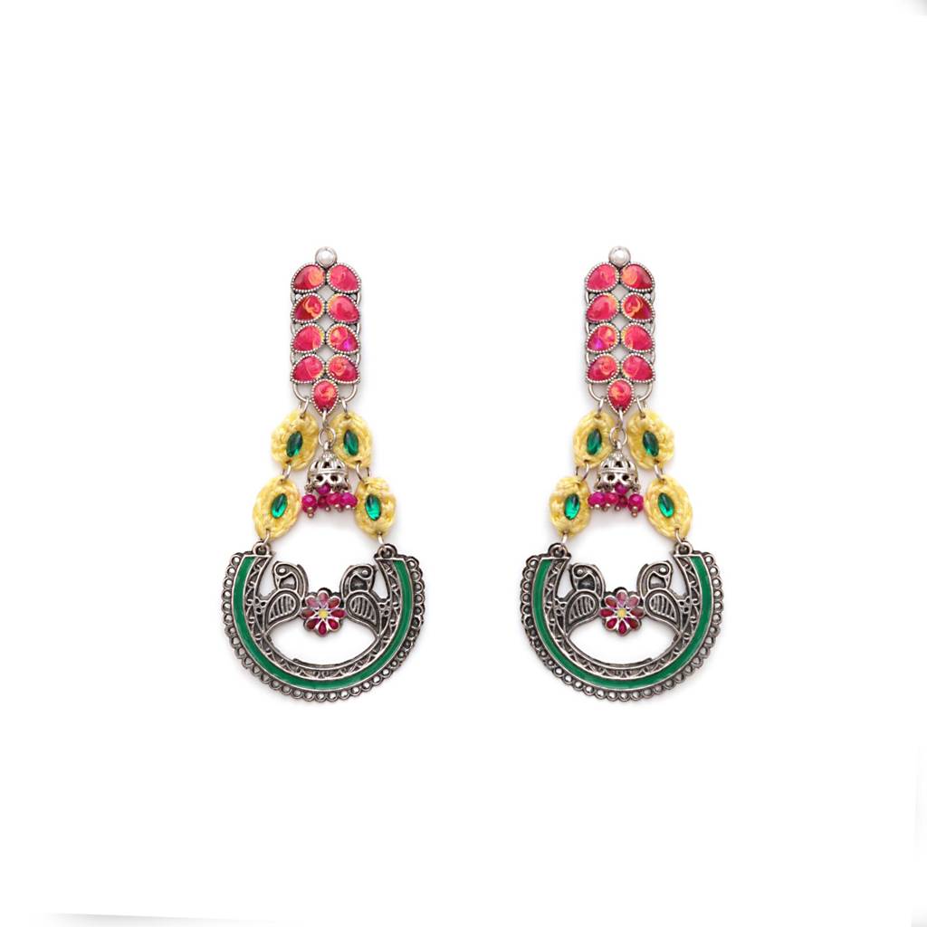 Peacock Charm Multicolor Statement Earrings : ACE291