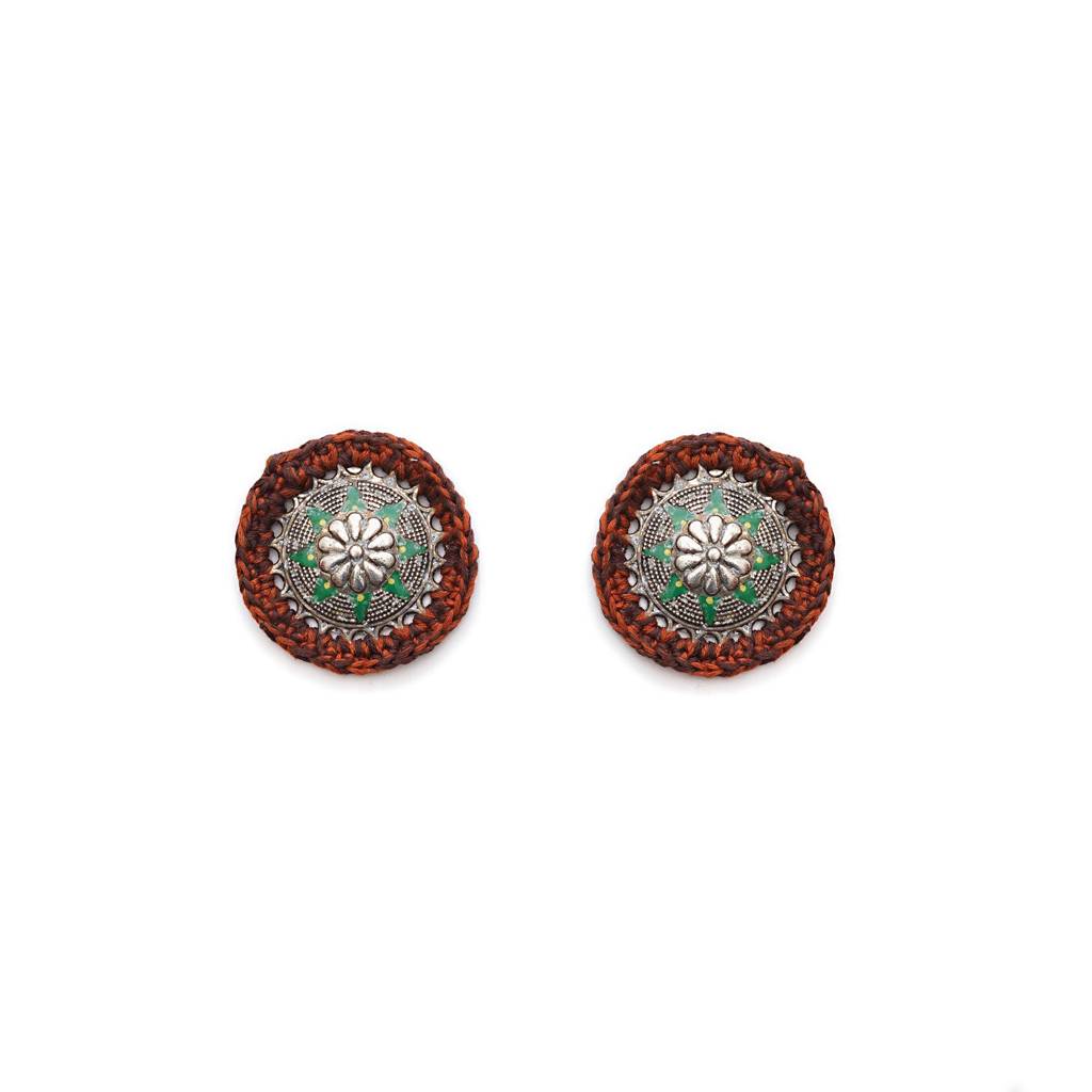 Vintage Green & Copper Crochet Earrings : ACE292