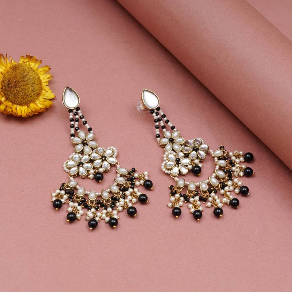 Black Beaded Kundan Chandbali Earrings : ACE306