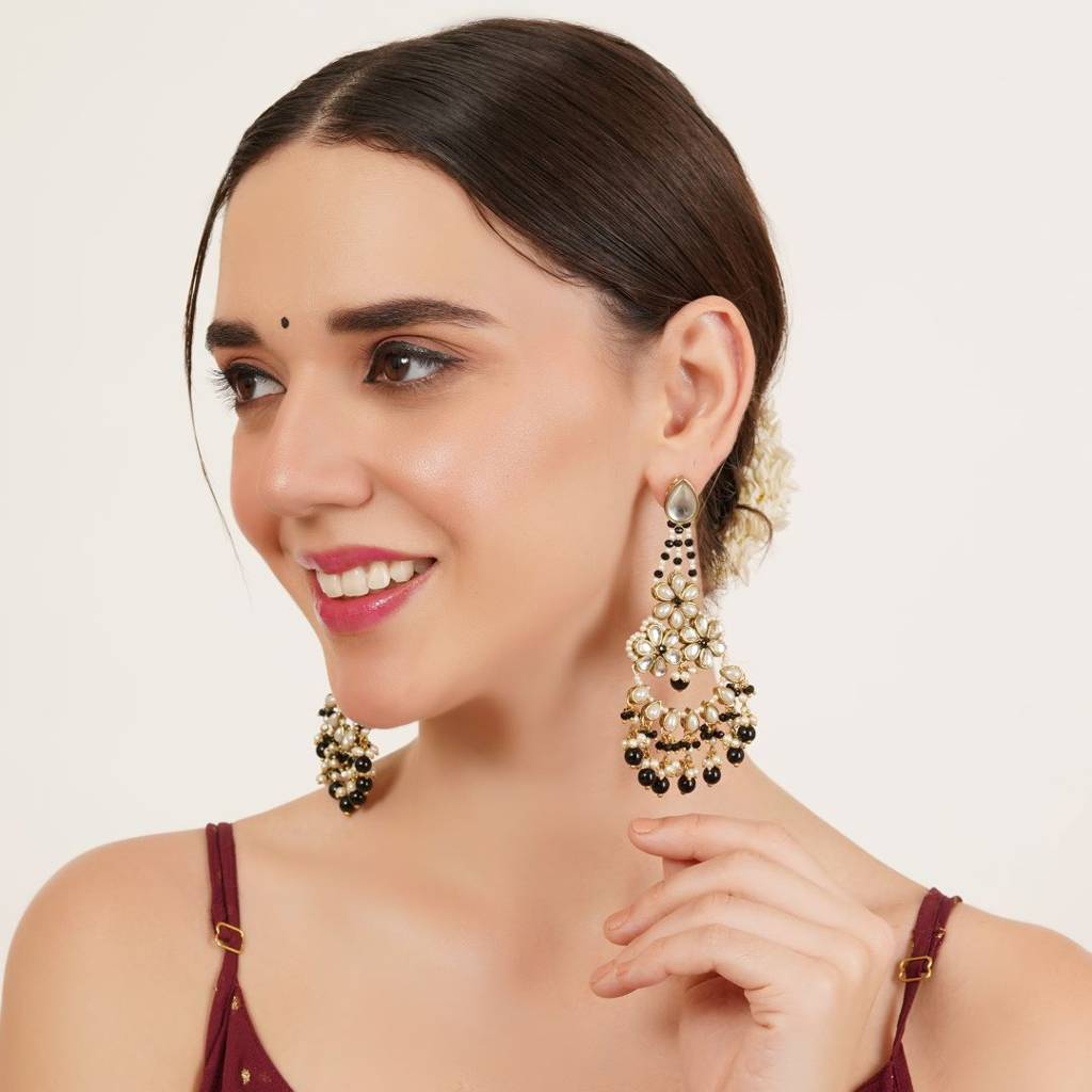 Black Beaded Kundan Chandbali Earrings : ACE306