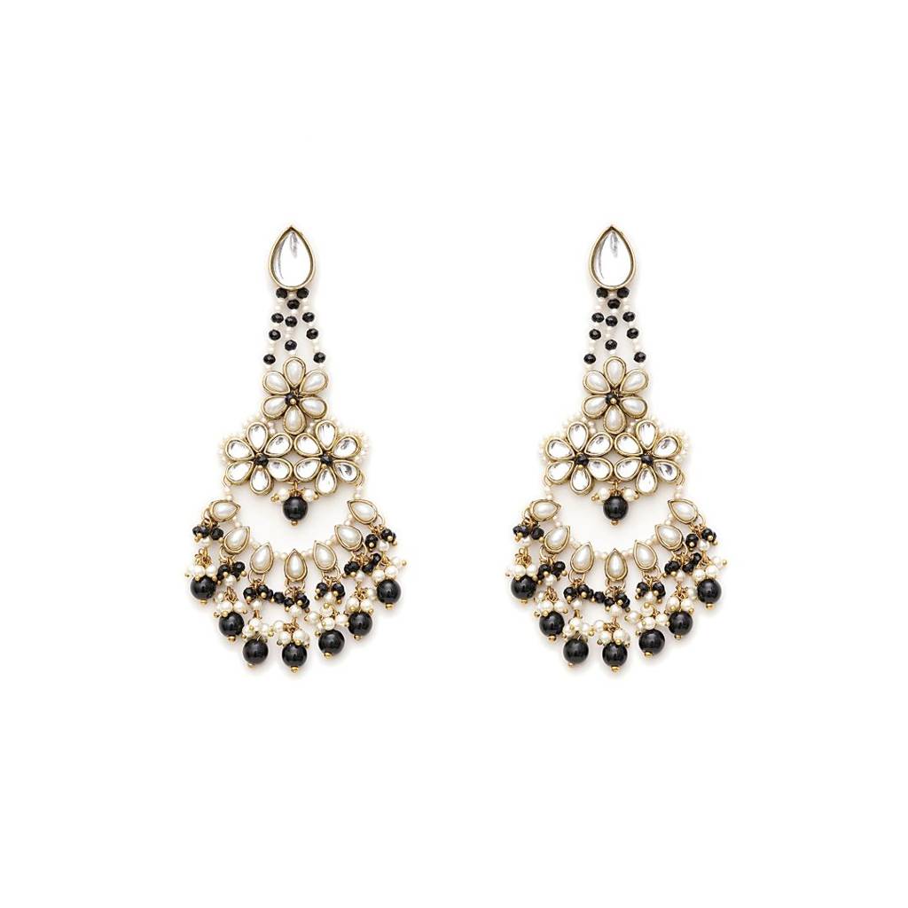 Black Beaded Kundan Chandbali Earrings : ACE306