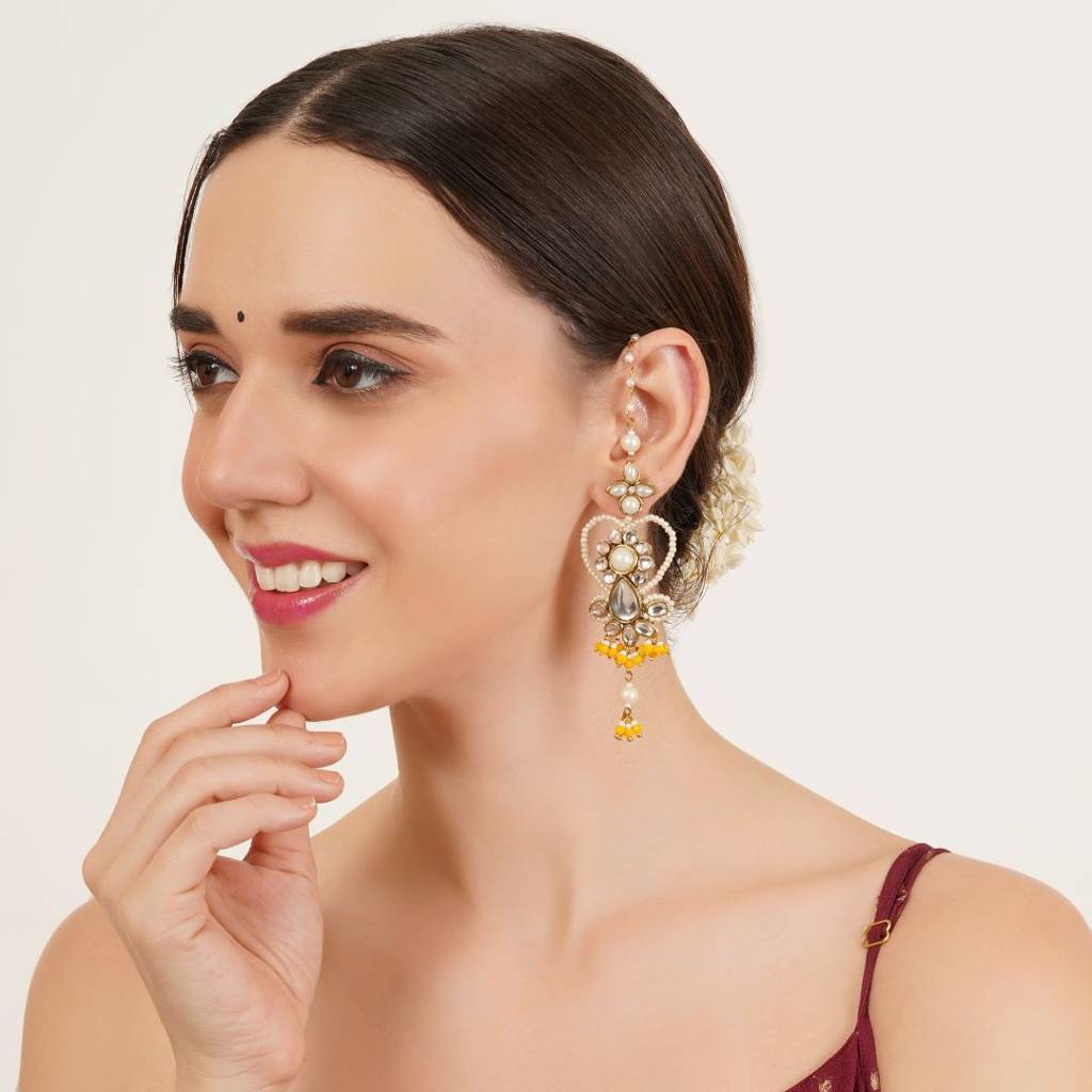 Heart Shaped Beaded Kanauti Earrings : ACE314-Yl