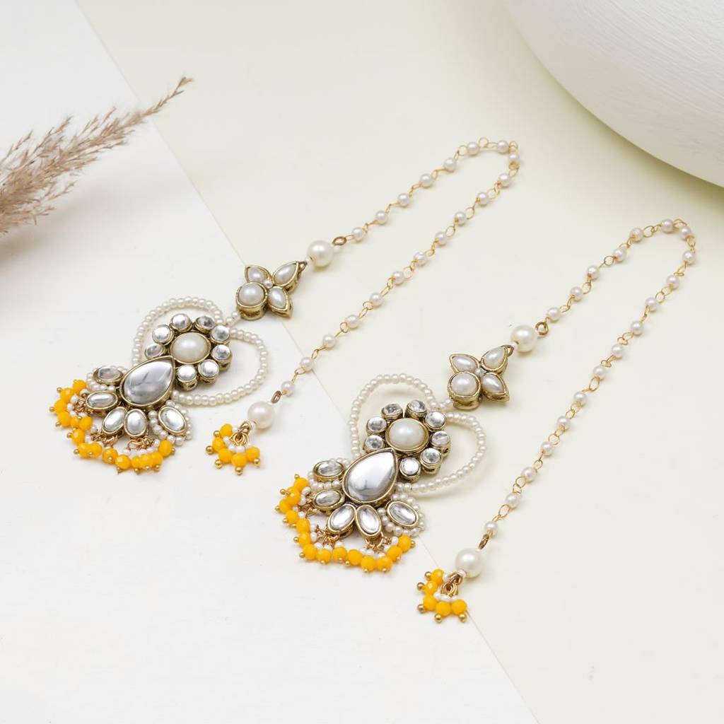 Heart Shaped Beaded Kanauti Earrings : ACE314-Yl