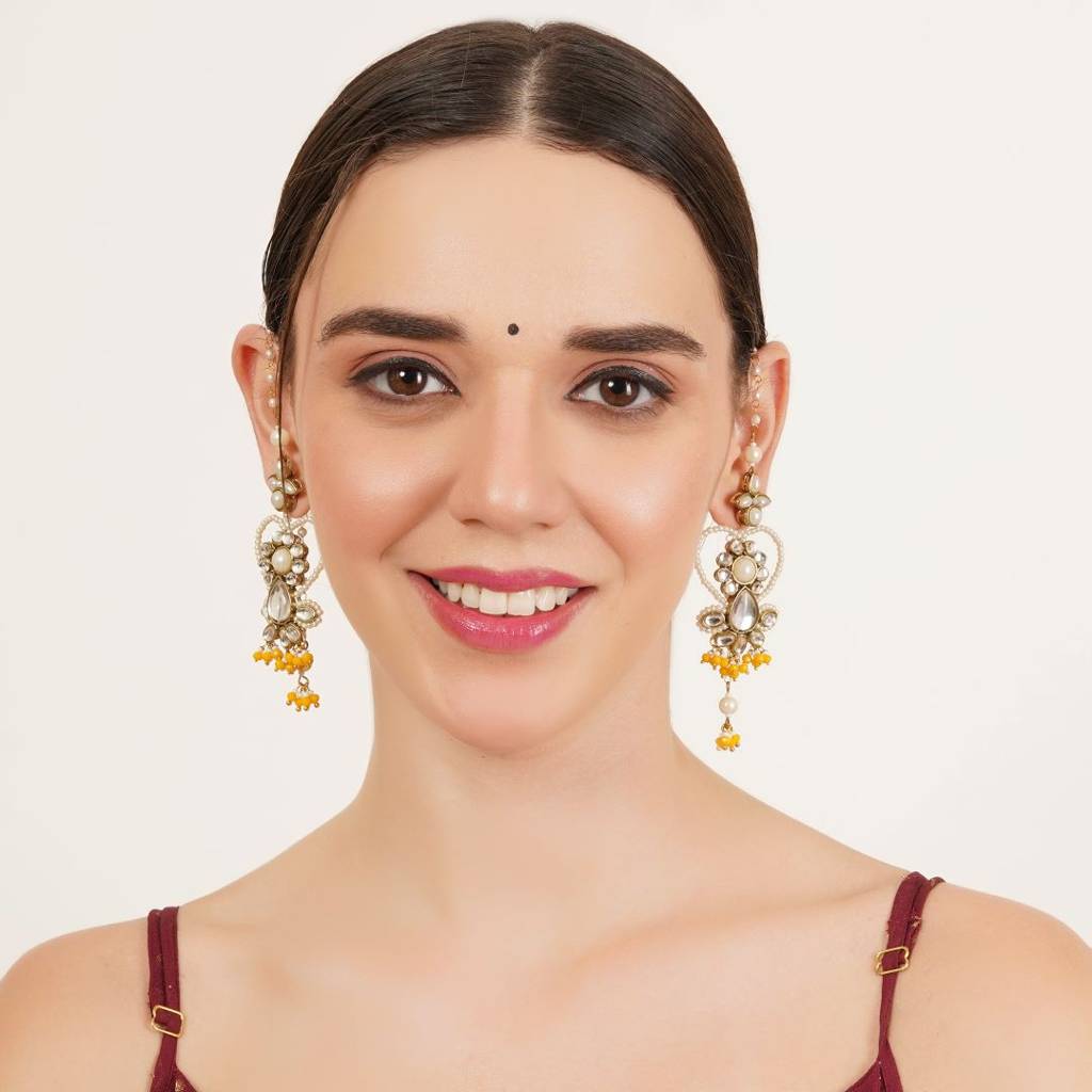 Heart Shaped Beaded Kanauti Earrings : ACE314-Yl