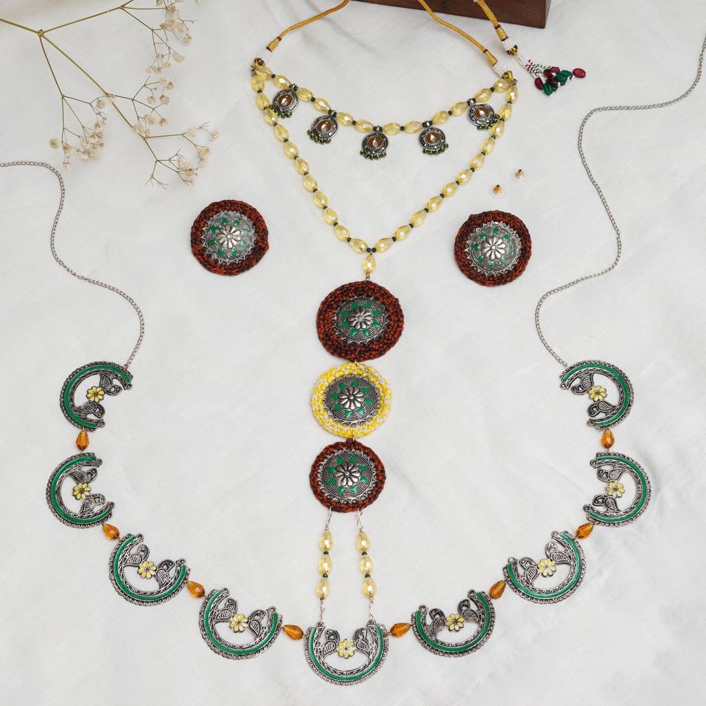 Multi-Stranded Bohemian Jewelry Set With Circular Charms : ACFS001