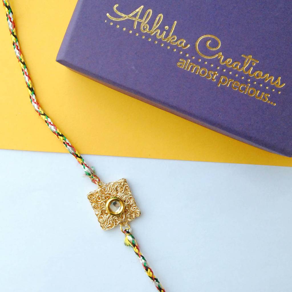 Square Mesh Rakhi With Roli Chawal : ACJR001