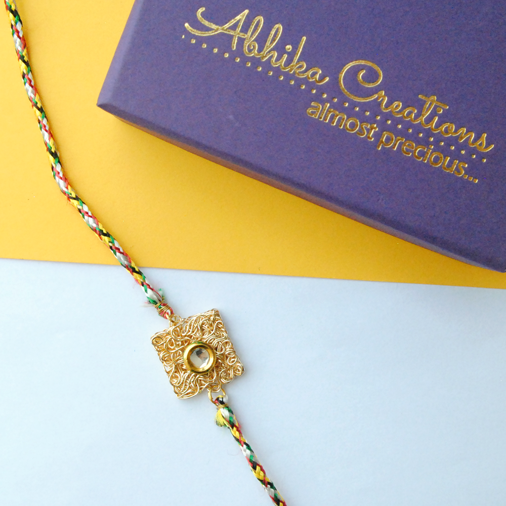 Square Mesh Rakhi With Roli Chawal : ACJR001