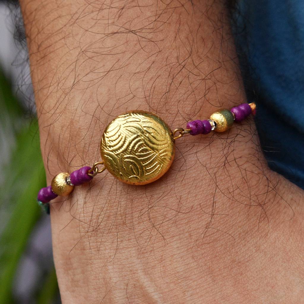 Golden Crescent Rakhi With Roli Chawal : ACJR019