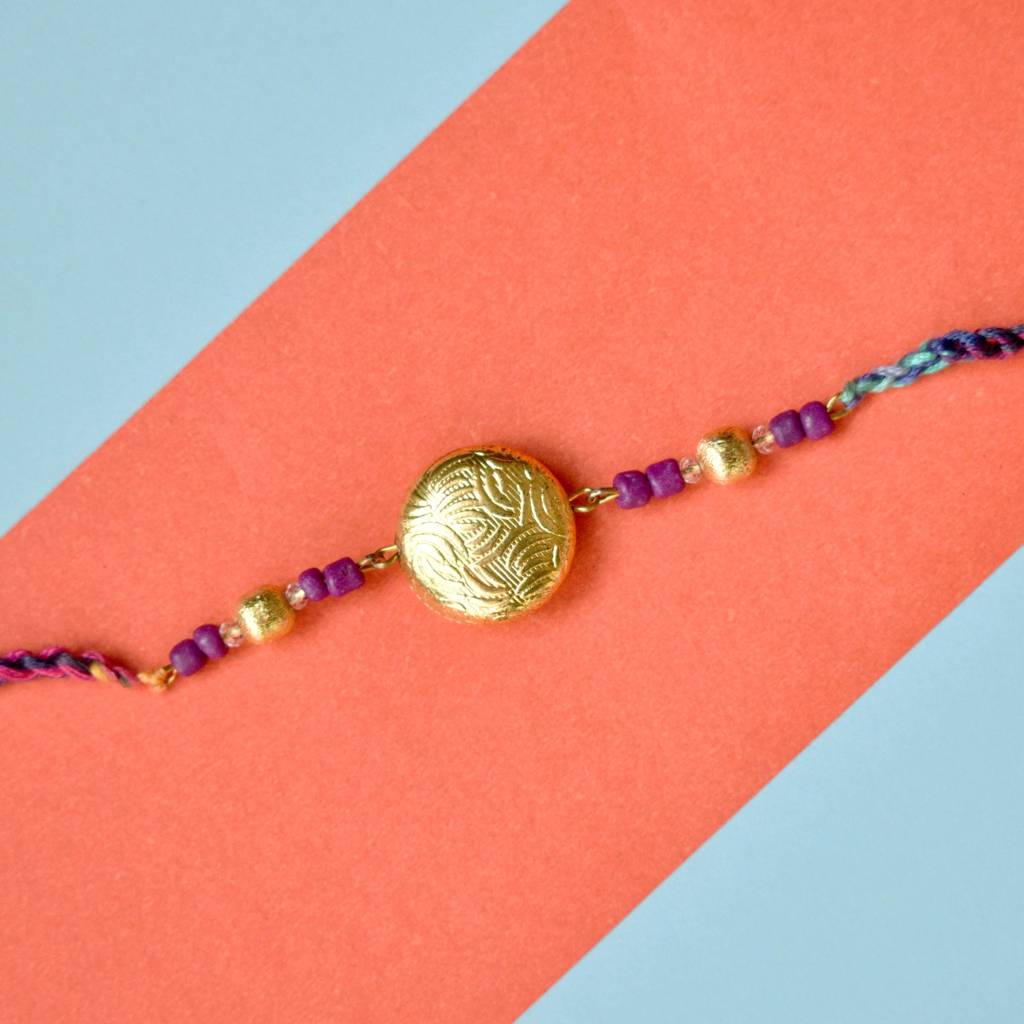 Golden Crescent Rakhi With Roli Chawal : ACJR019