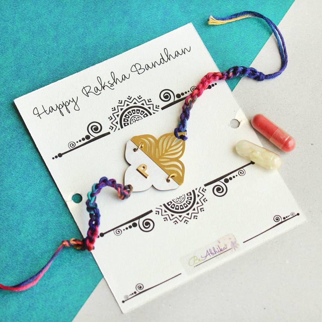 Floral Plates Personalised Rakhi With Roli Chawal : ACJR038