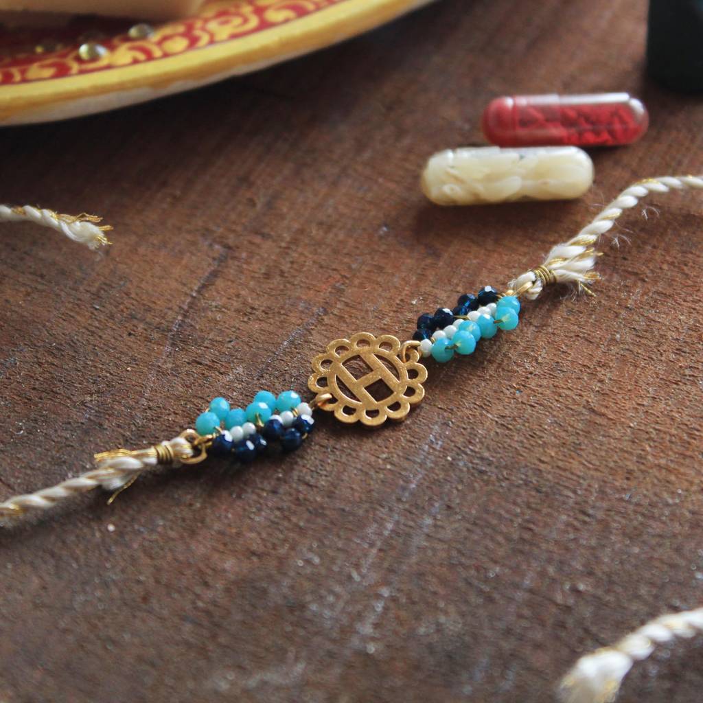 Royal Initial Bead Rakhi With Roli Chawal : ACJR048