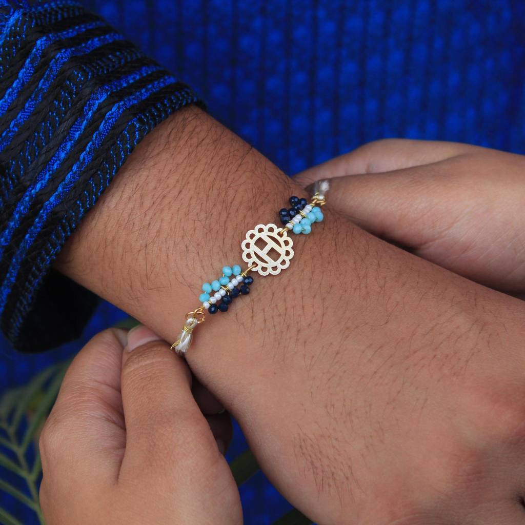 Royal Initial Bead Rakhi With Roli Chawal : ACJR048