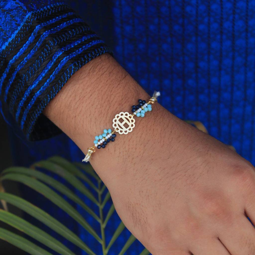 Royal Initial Bead Rakhi With Roli Chawal : ACJR048