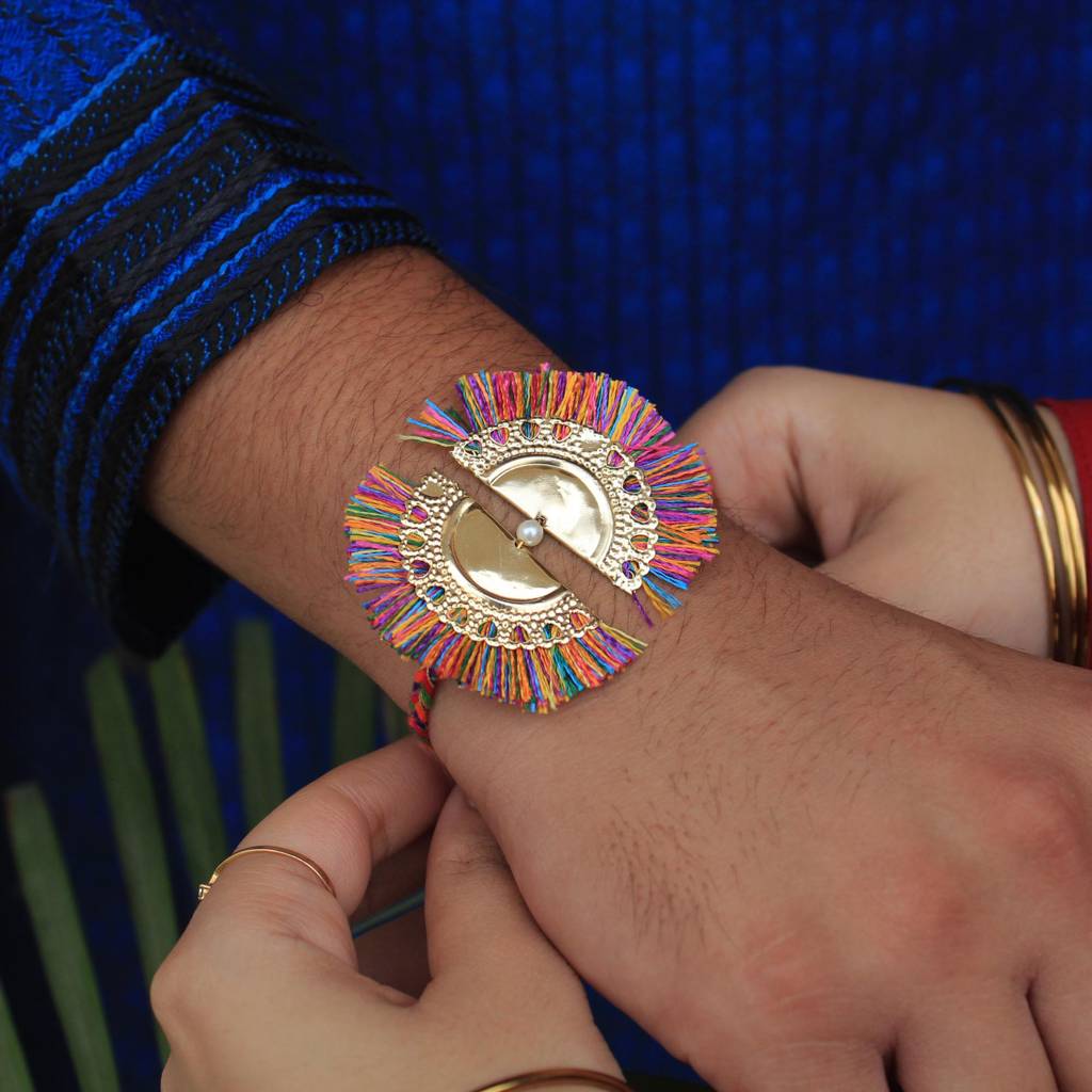 Multicolour Tassel Rakhi With Roli Chawal : ACJR058